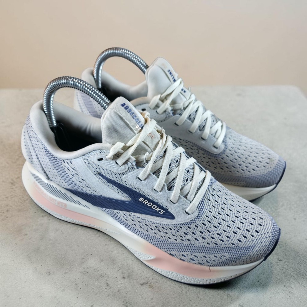 Brooks Adrenaline GTS 24 Womens 8 Running Shoes White Navy Peach 1204261B140